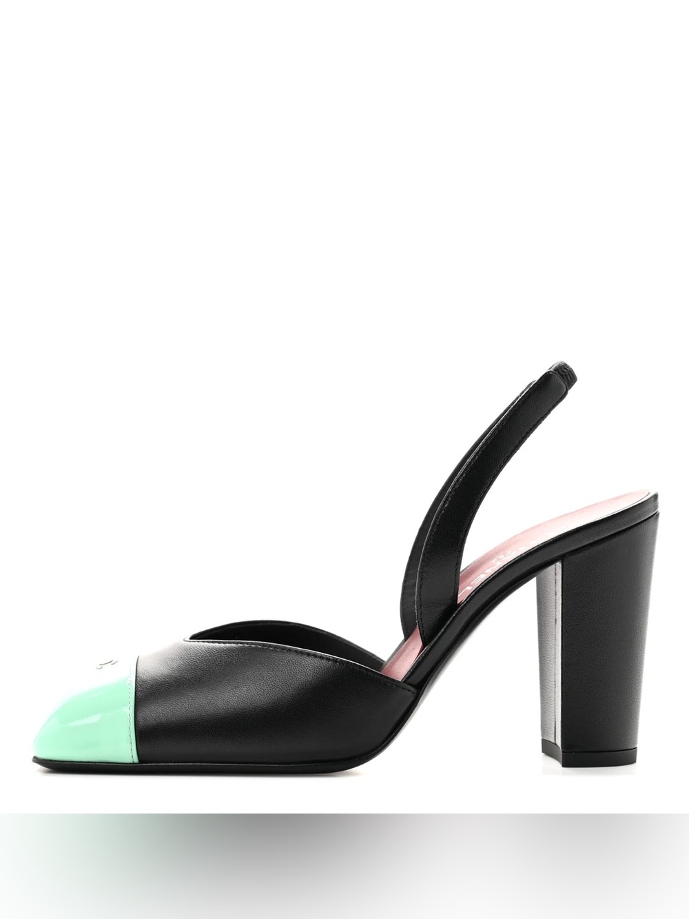 Chanel 26S Blazy Black Green Minty Square Cap Toe Slingback Heels Pumps 39.5 - Picture 3 of 14